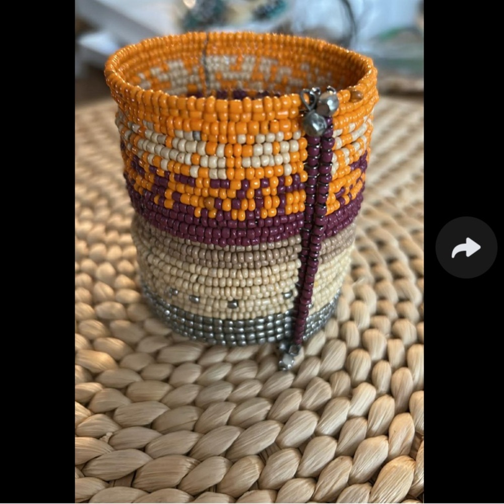Vintage Navajo Beaded Cuff Bracelet with Orange and Purple Accents